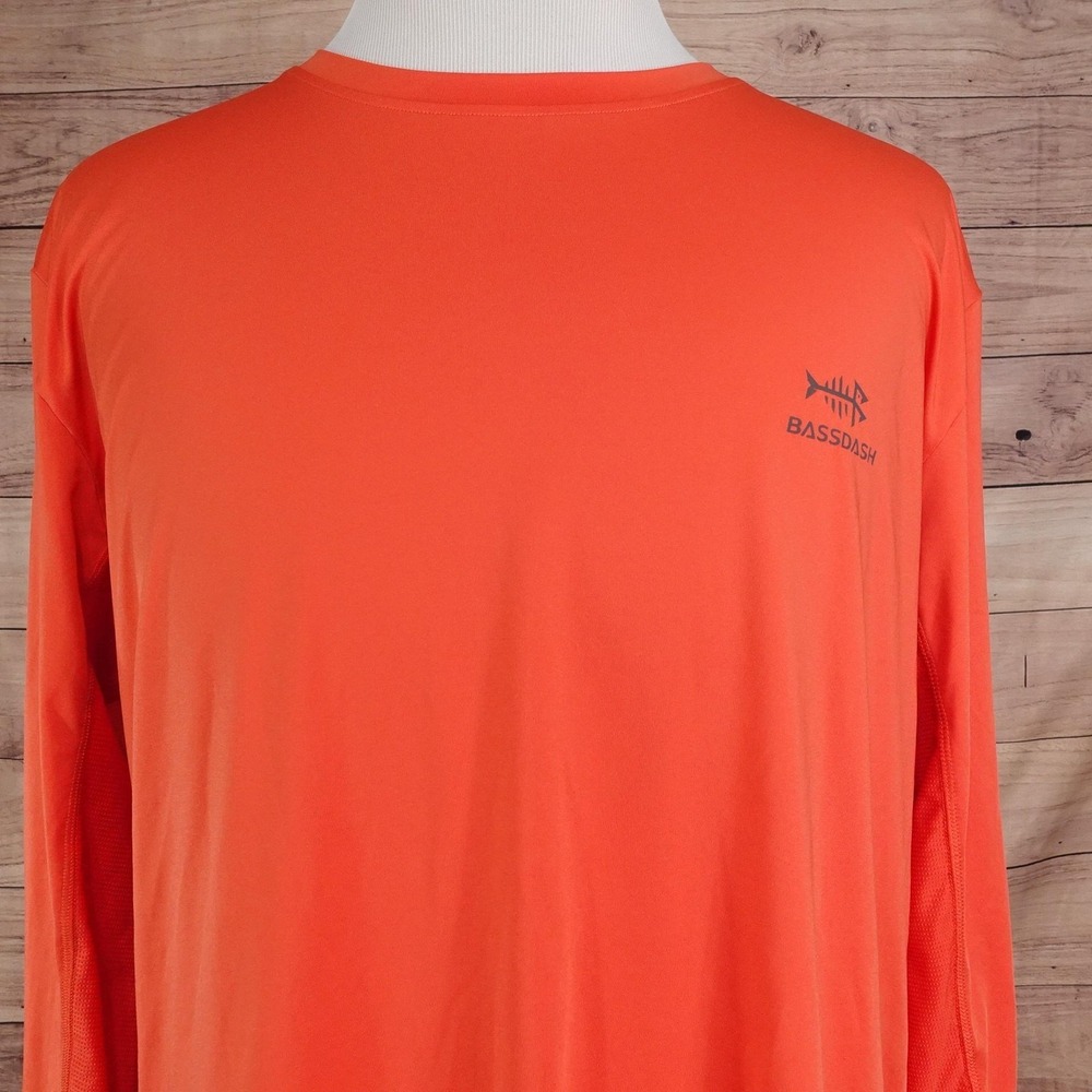 BASSDASH Shirt Mens 2XL Orange Fishing Long Sleeve Moisture Wicking Quick Dry